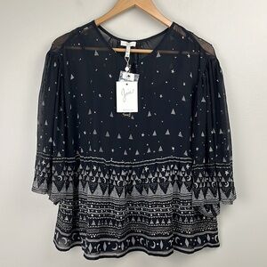 Joie Verena Celestial Sequin Moon Stars Silk Top